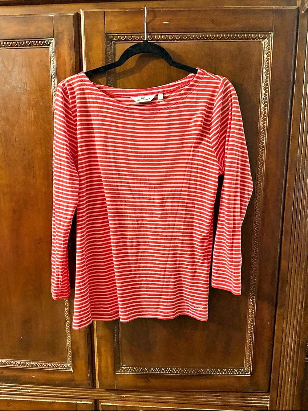 vineyard vines Boat Neck Stretch Cotton Top Red & White Large